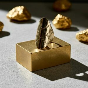 Bague Ovale Ethnique en Laiton Doré et Gravures