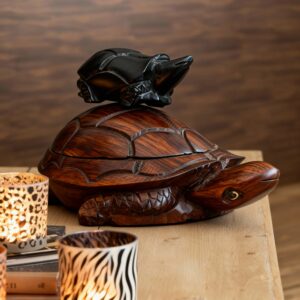 Duo de Tortues Sculptées en Bois Naturel