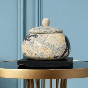 Boîte décorative en pierre naturelle, motifs ethniques éléphant