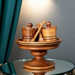 Service à Condiments Artisanal sur Pied en Bois