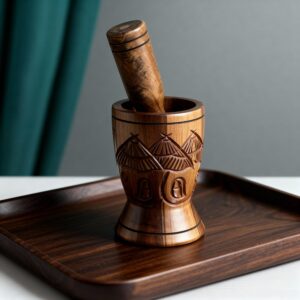 Mortier et Pilon en Bois Sculpté Artisanal