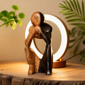 Sculpture "Le Penseur" en Bois Bicolore Artisanale