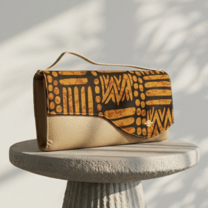 Sac Pochette Artisanal : Alliance de Cuir Naturel et Tissu Africain